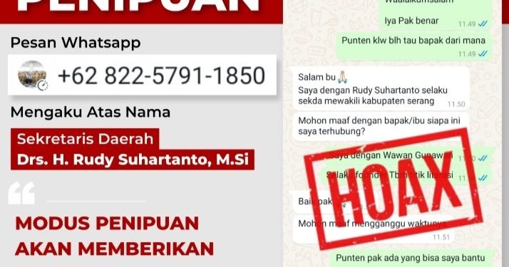 Waspada Penipuan Mengatasnamakan Pj Sekda Kabupaten Serang Rudy Suhartanto