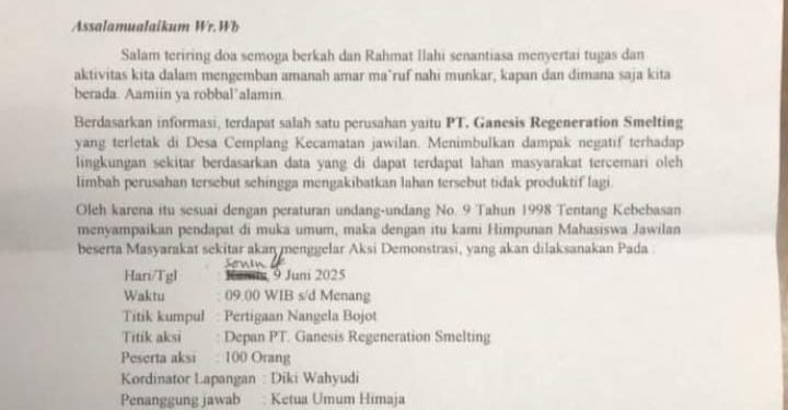 Pencemaran Limbah Industri: Mahasiswa Jawilan Turun ke Jalan
